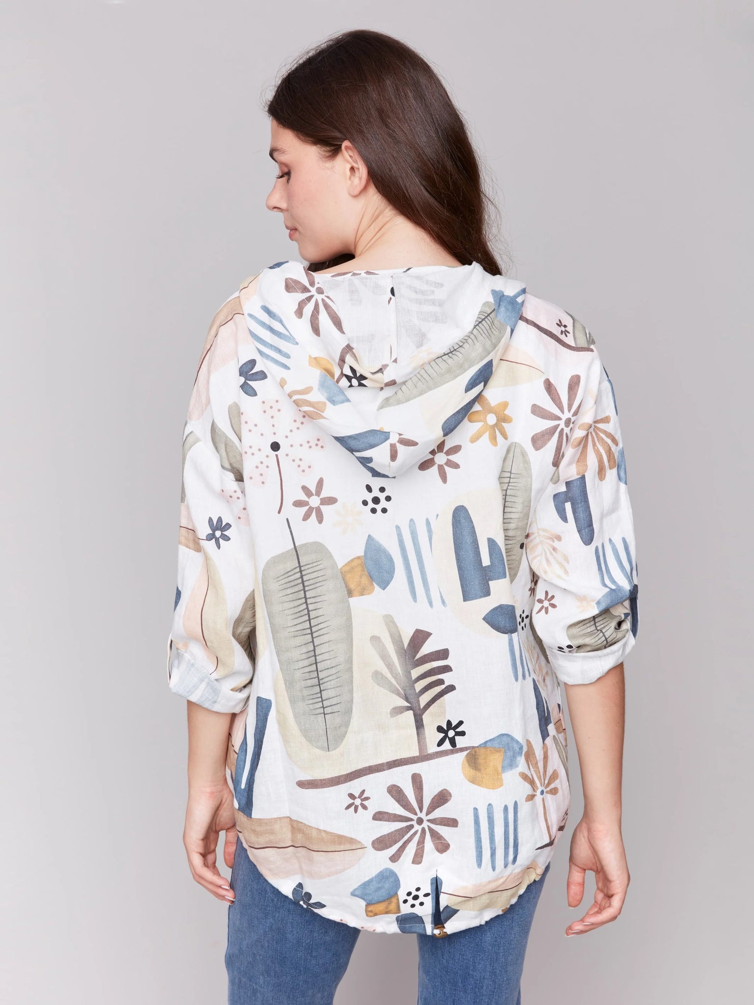 Printed Linen Blend Duster Jacket