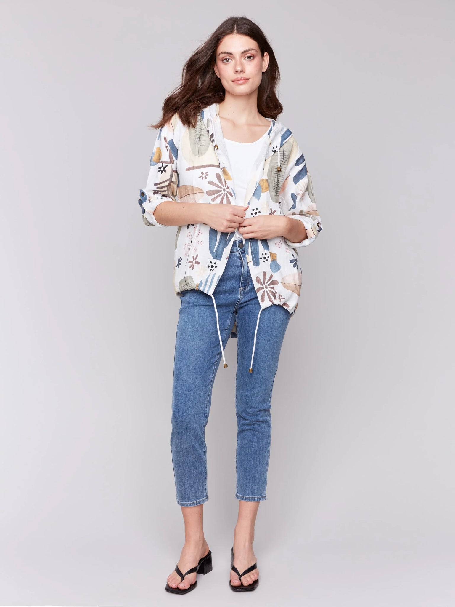 Printed Linen Blend Duster Jacket