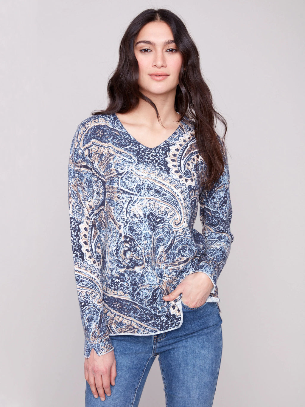 Printed V-Neck Sweater