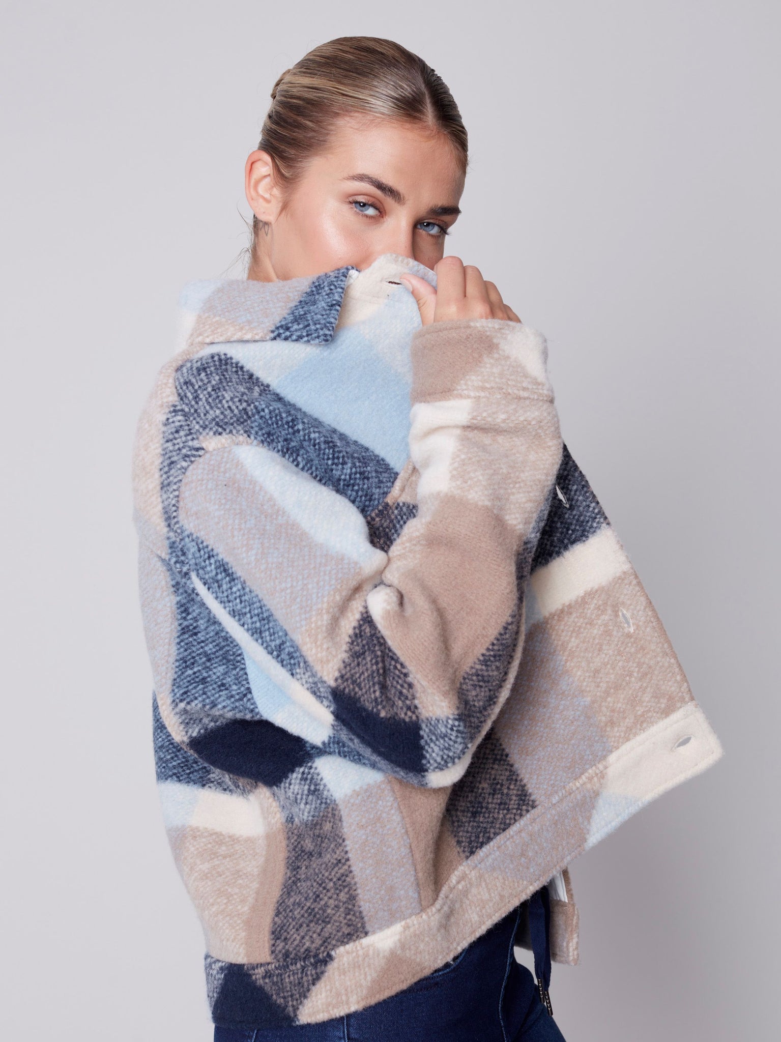 Plaid Boiled Wool Short Jacket | Snowflake