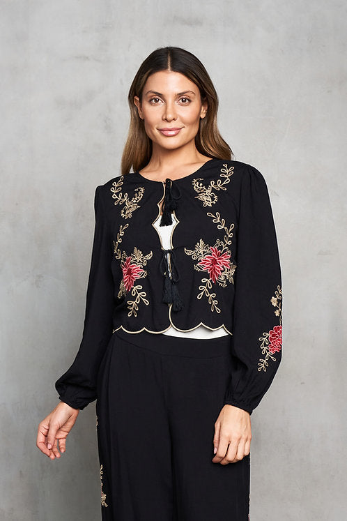Viscose Embroidered Bolero w/Scallop Trim
