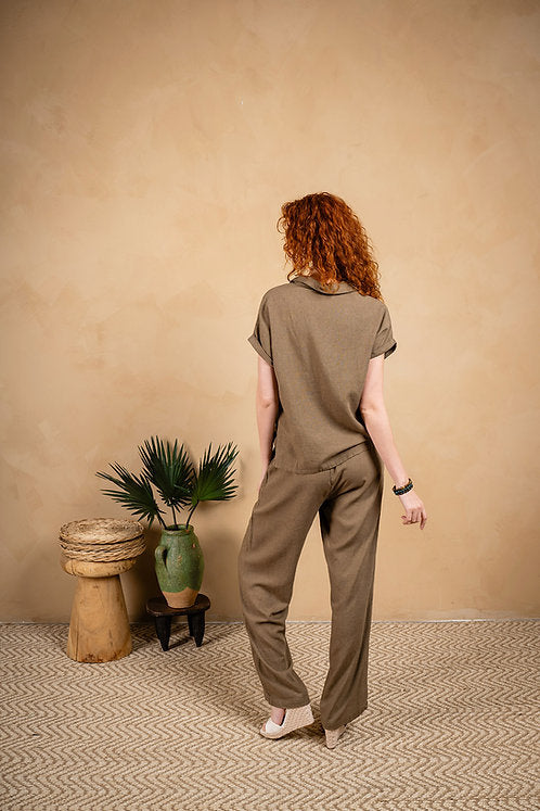 Linen Blend Solid Pull-Over Blouse