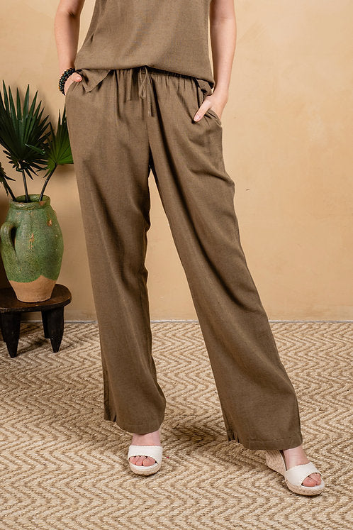 Linen Blend Solid Pant w/ Pockets - Inseam 31"