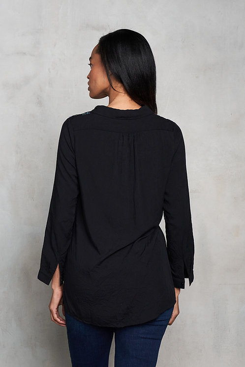 Viscose Split Collar Embroidered Pull-Over Shirt