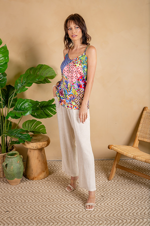Vibrant Satin Patchwork Print Camisole