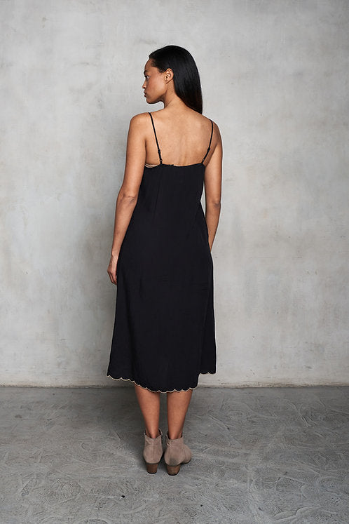 Viscose Embroidered A-Frame Slip Dress w/Pockets