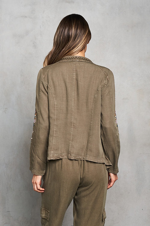 Tencel Embroidered Open Front Cardigan Jacket