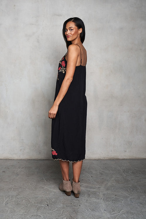 Viscose Embroidered A-Frame Slip Dress w/Pockets