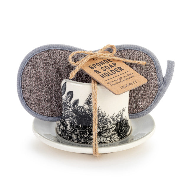 Floral Soap Dish with Sponge