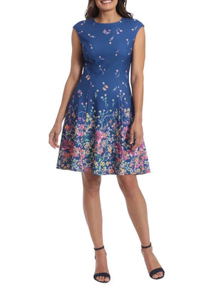 London Times Cap Sleeve Fit And Flare Dress
