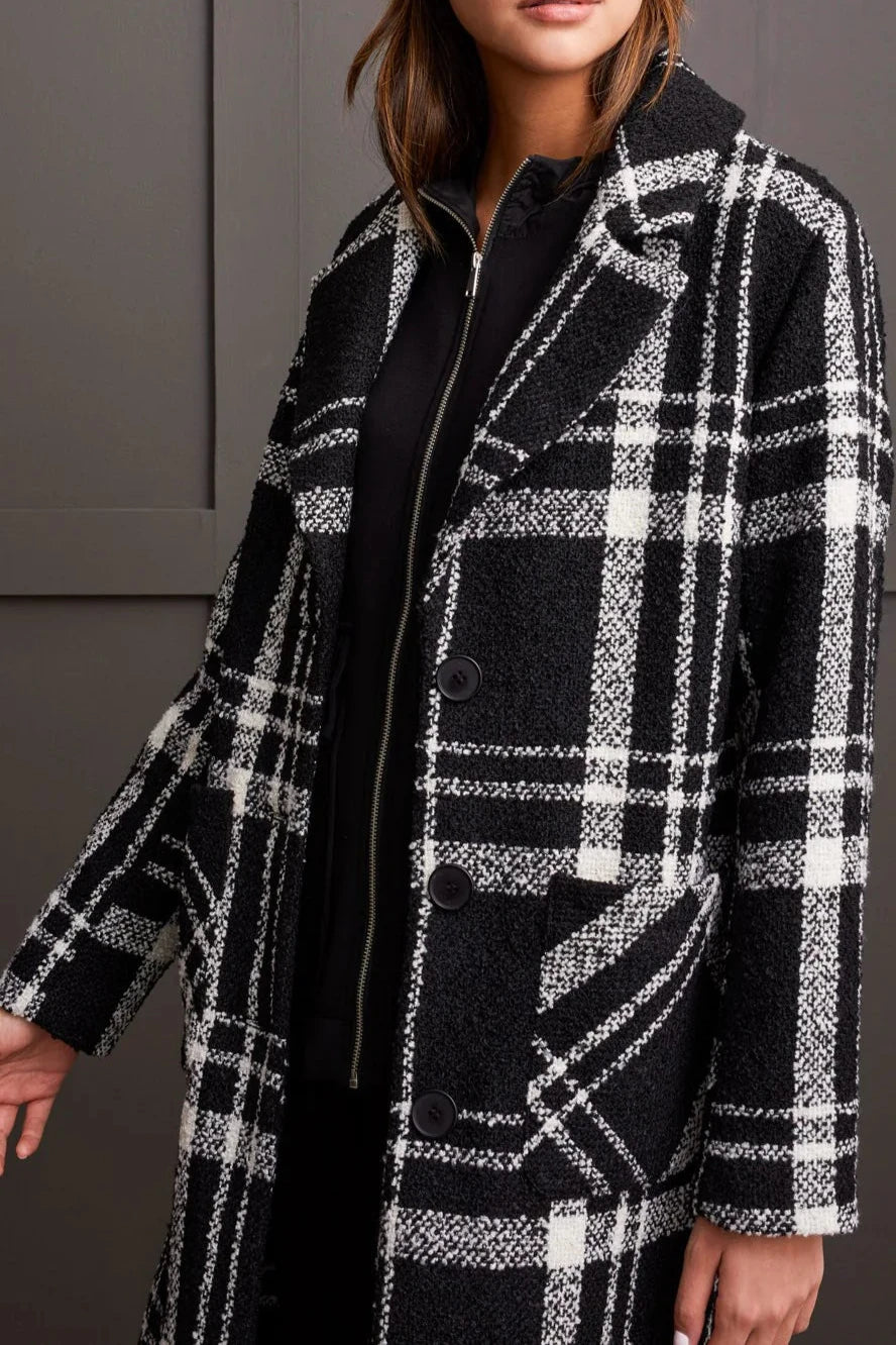 Boucle Button Front Plaid Jacket