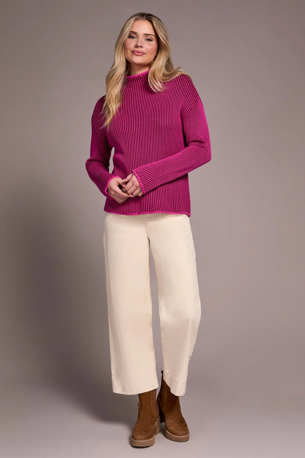 Combed Cotton Two-Tone Rib Sweater