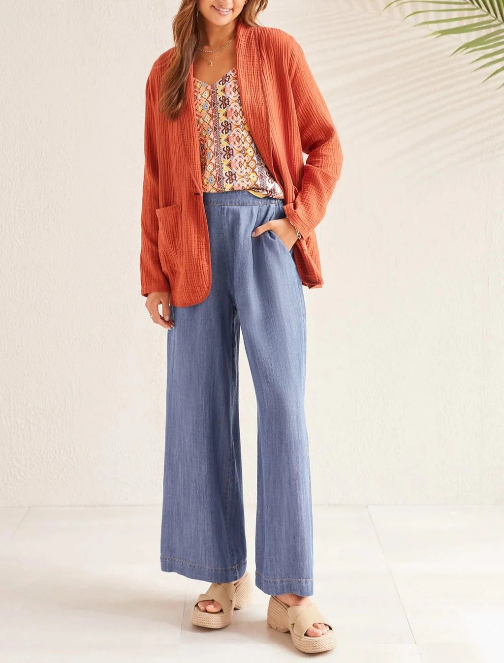 COTTON GAUZE SHAWL COLLAR BLAZER | Brandy