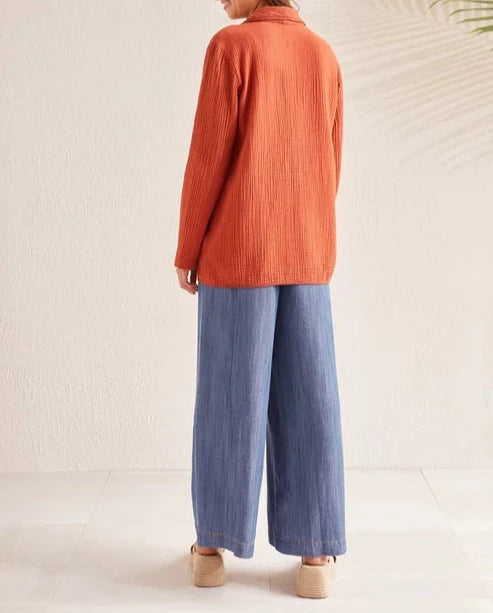 COTTON GAUZE SHAWL COLLAR BLAZER | Brandy