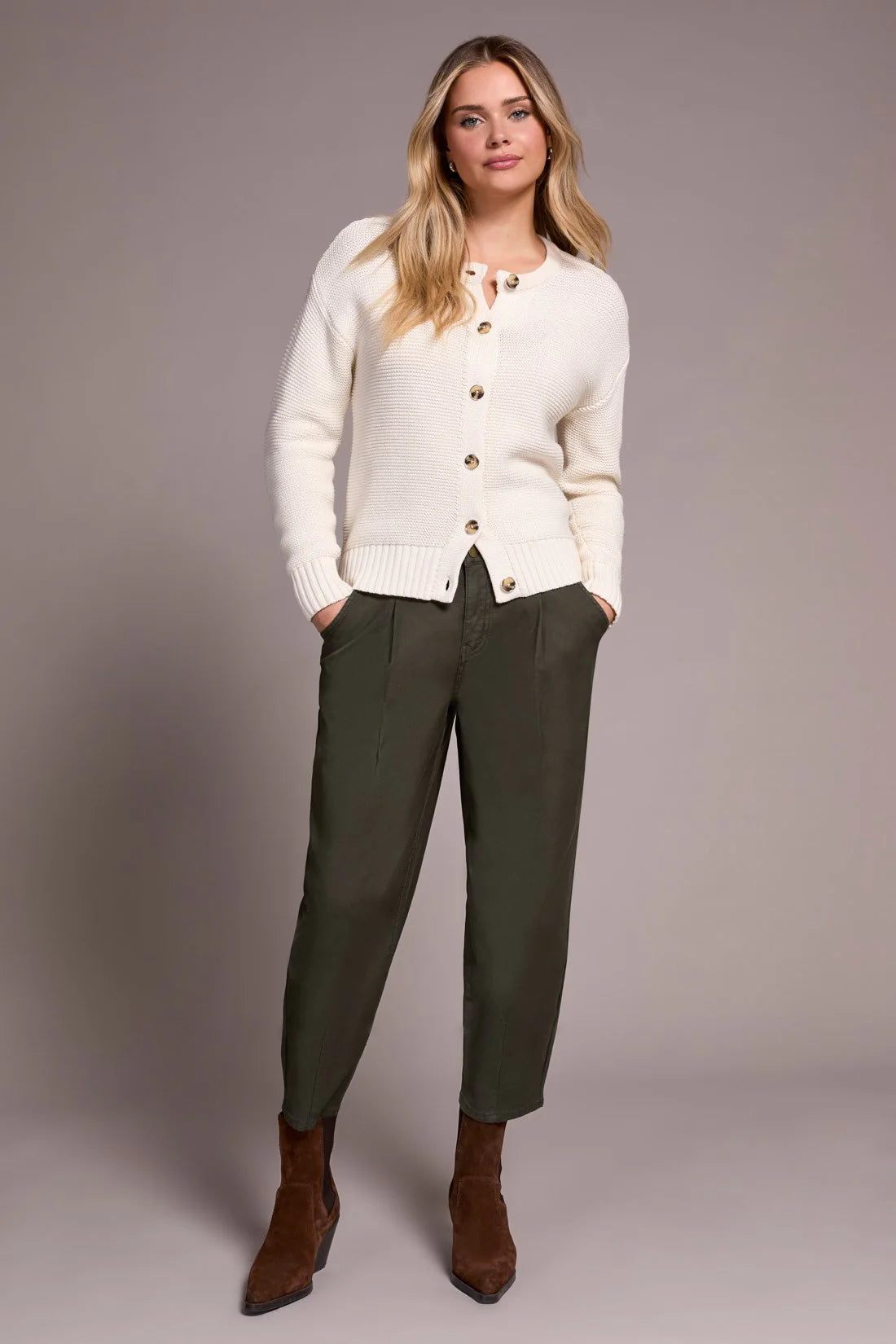 Cotton Yarn Button Front Cardigan