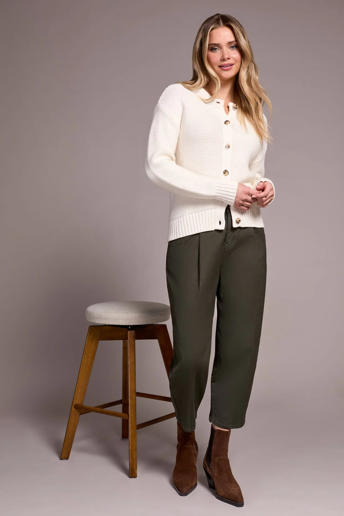 Cotton Yarn Button Front Cardigan