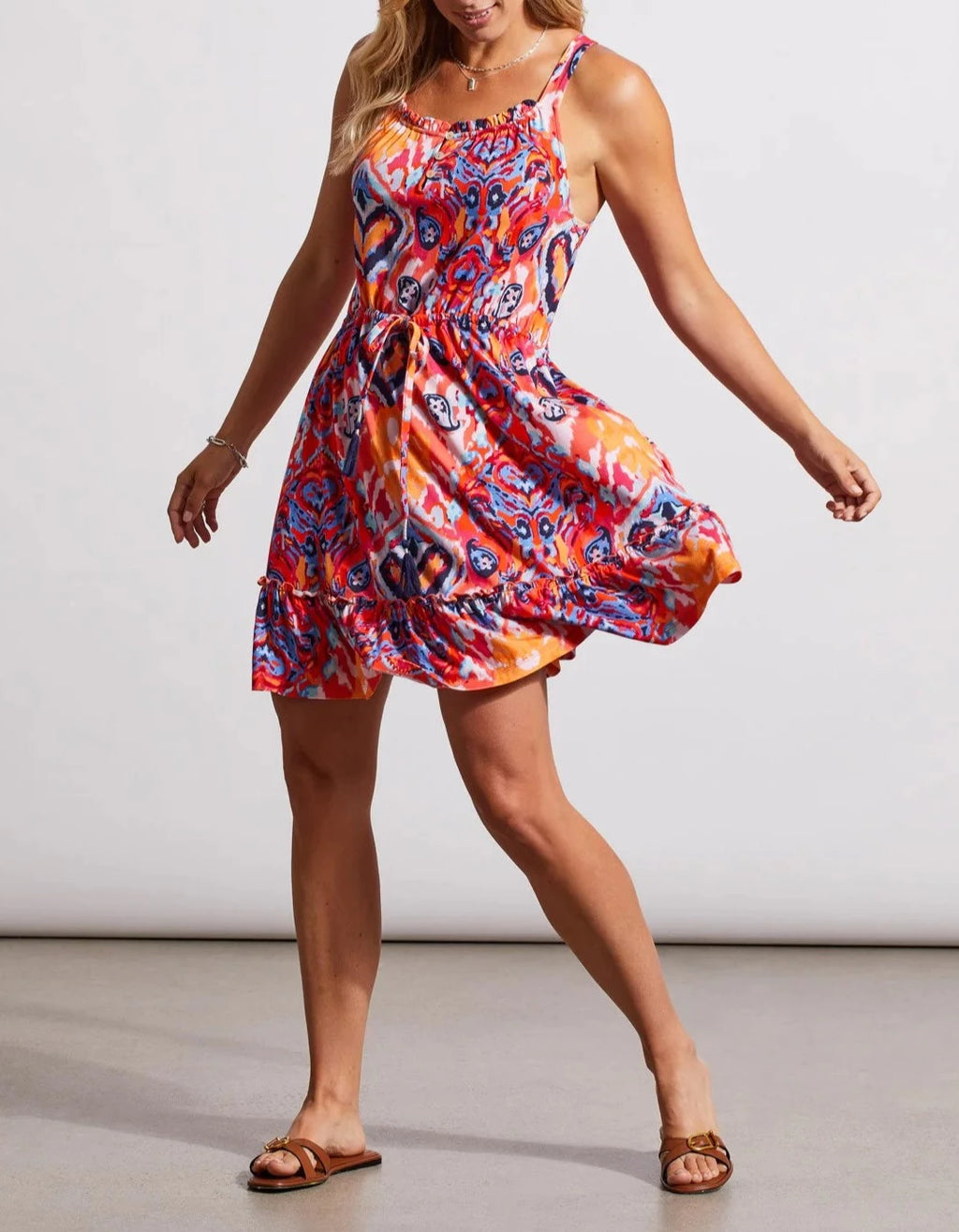 SLEEVELESS DRESS WITH DRAWSTRING WAIST | Poppy Red