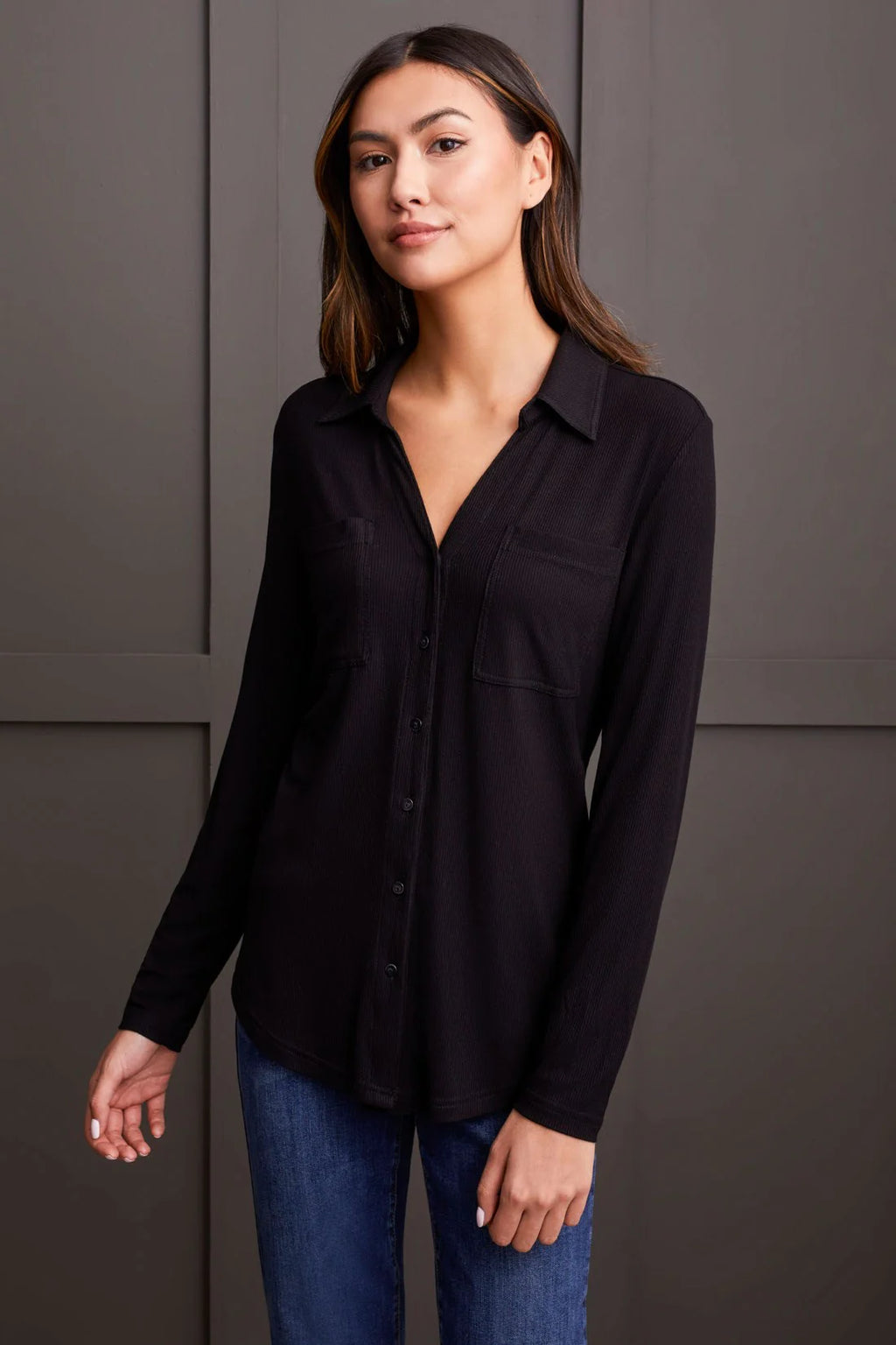 Soft Touch Mini Rib Button Up Shirt