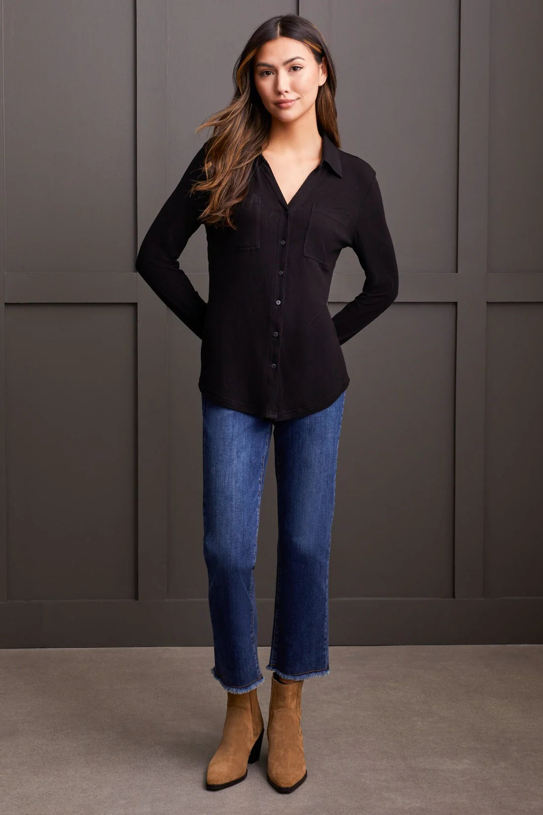 Soft Touch Mini Rib Button Up Shirt