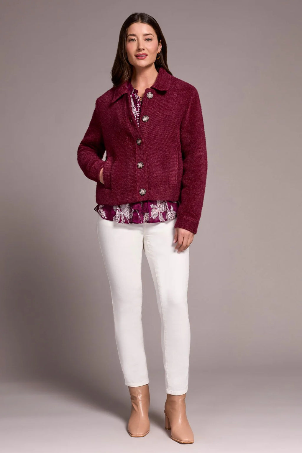 Super Soft Boucle Button-Front Jacket