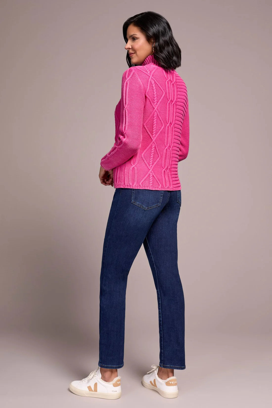 Vintage Washed Cable Knit Mock Neck Sweater