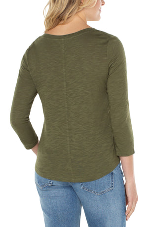 3/4 Sleeve Scoop Neck Top | Olive