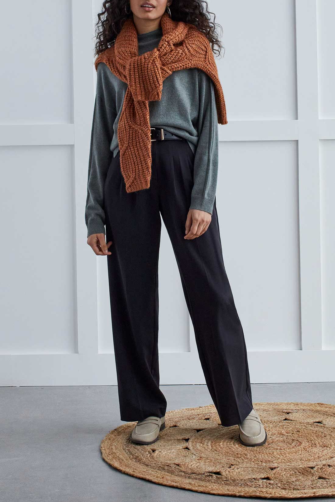 Fly Front Pleated Trouser With Waist Tabs