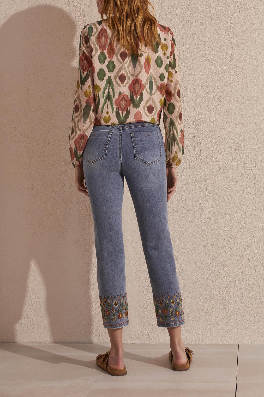 Audrey Pull On Straight Ankle Jeans With Beading