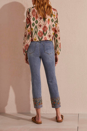 Audrey Pull On Straight Ankle Jeans With Beading