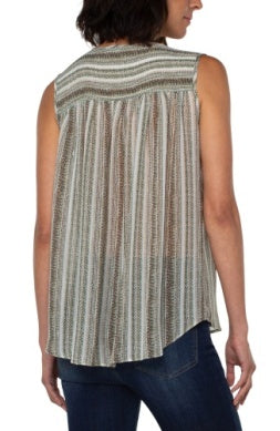 Sleeveless Tie Front Top | Green Striped