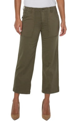 Cargo Wide Leg Crop Pants | Myrtle Green