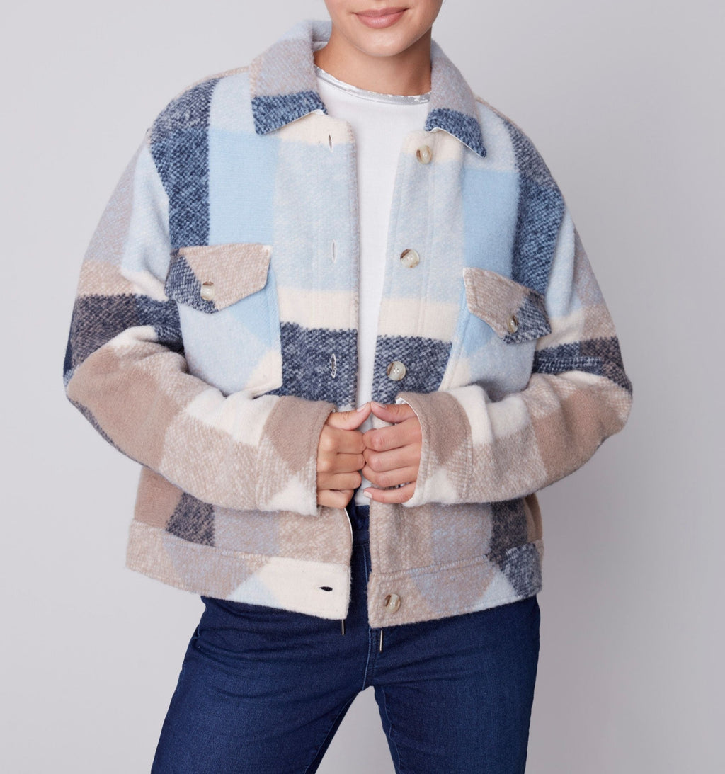 Plaid Boiled Wool Short Jacket | Snowflake