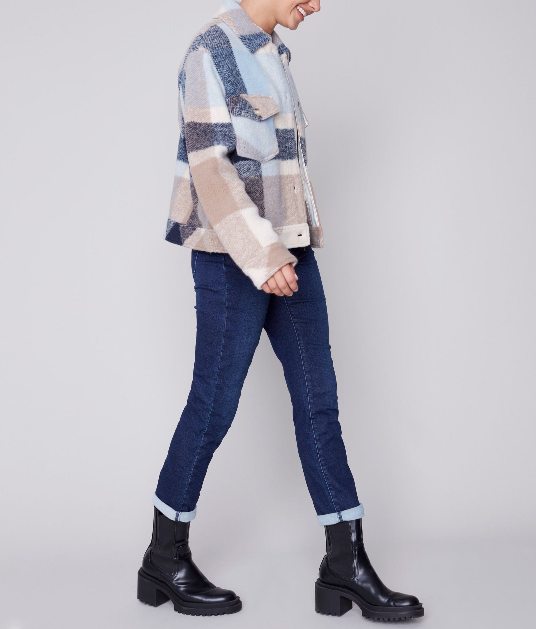 Plaid Boiled Wool Short Jacket | Snowflake