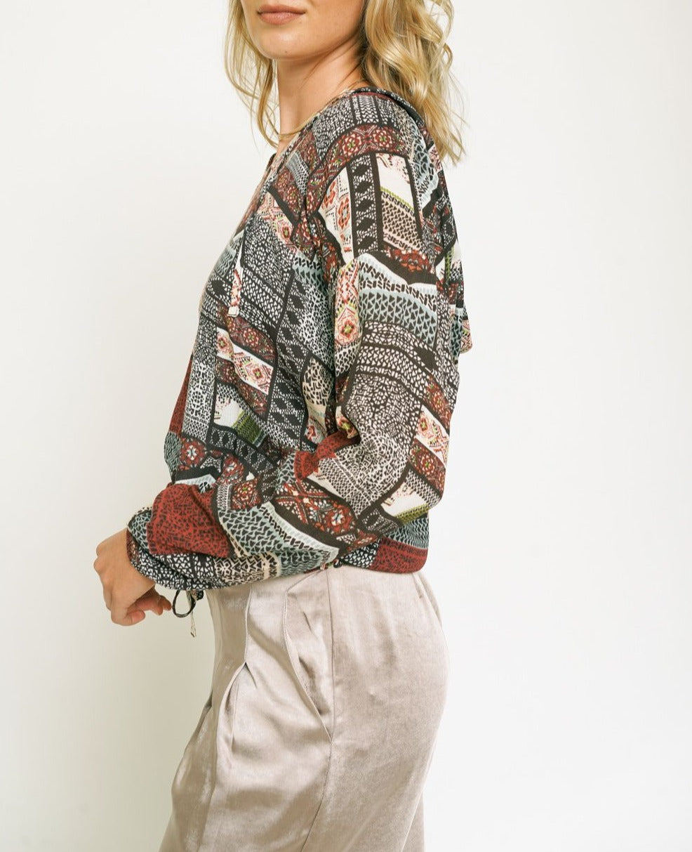 Patch Print Woven Hoodie Pullover