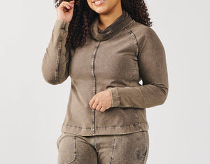 Organic Cotton - Fleece Cowl Pullover | Distressed Black