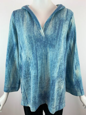 Split Neck Tunic Hoodie | Blue