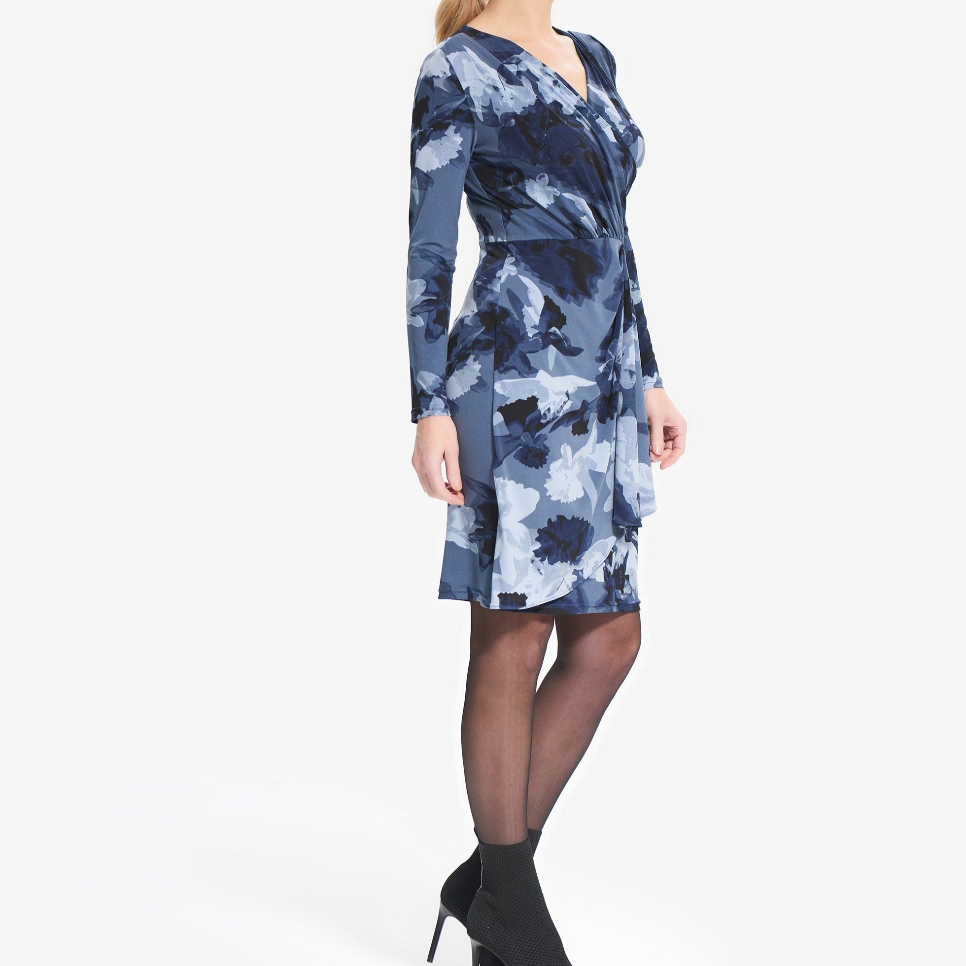 Long Sleeve Floral Wrap Dress 