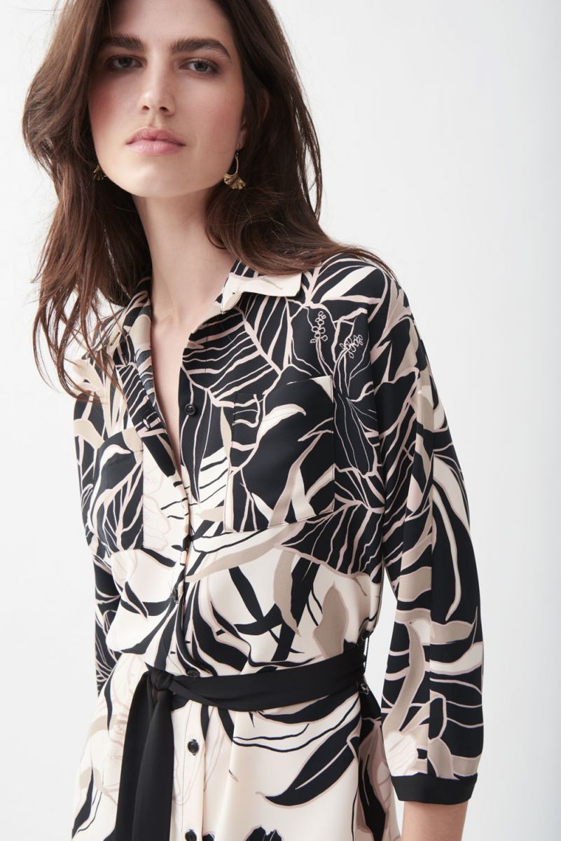 Button Up Tropical Print Dress