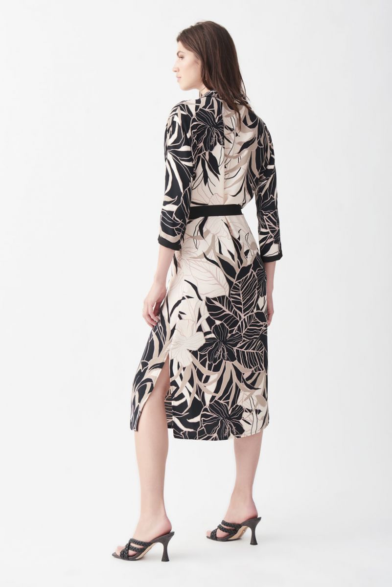 Button Up Tropical Print Dress