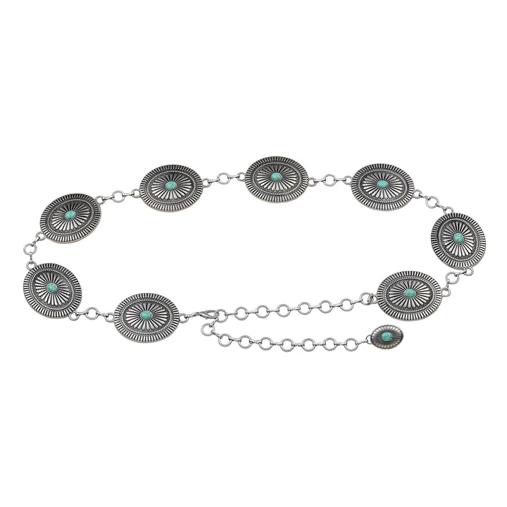 Western Silver Turquoise Concho Chain Belt
