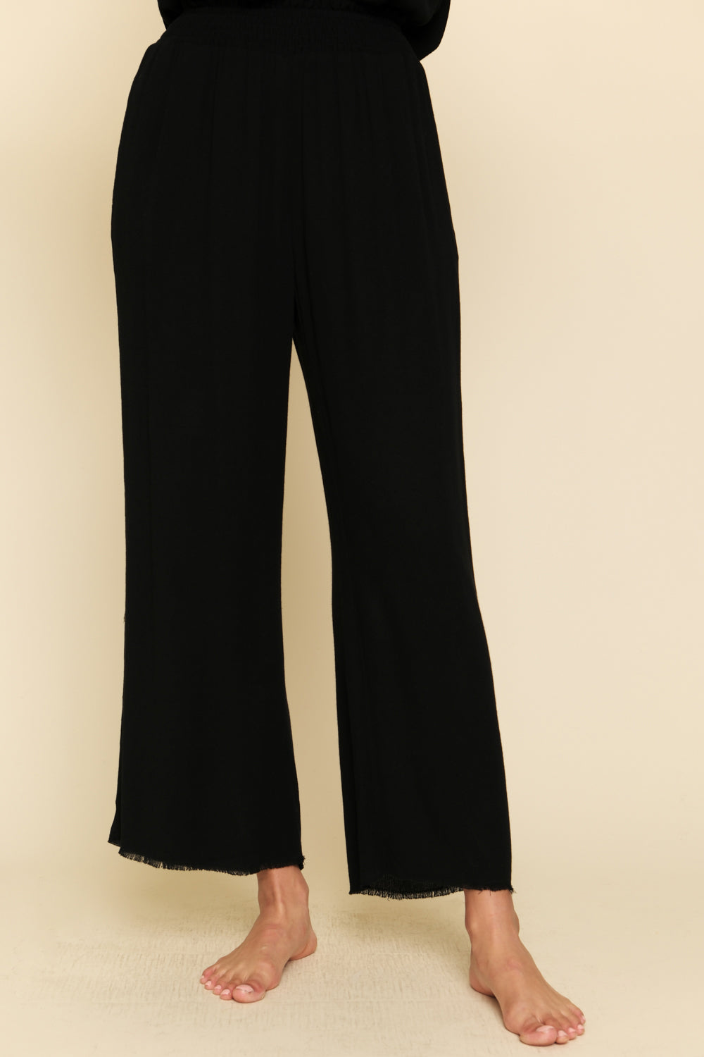 FRAYED STRAIGHT PANTS | Black 