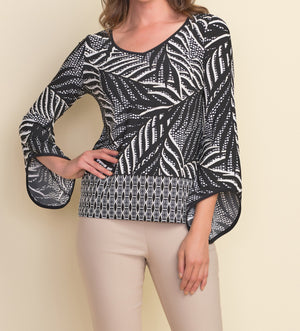 Bell Sleeve Palm Print Top