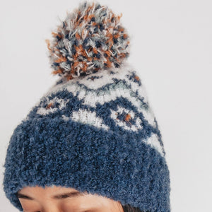 Blue Graphic Fairisle Pom Hat
