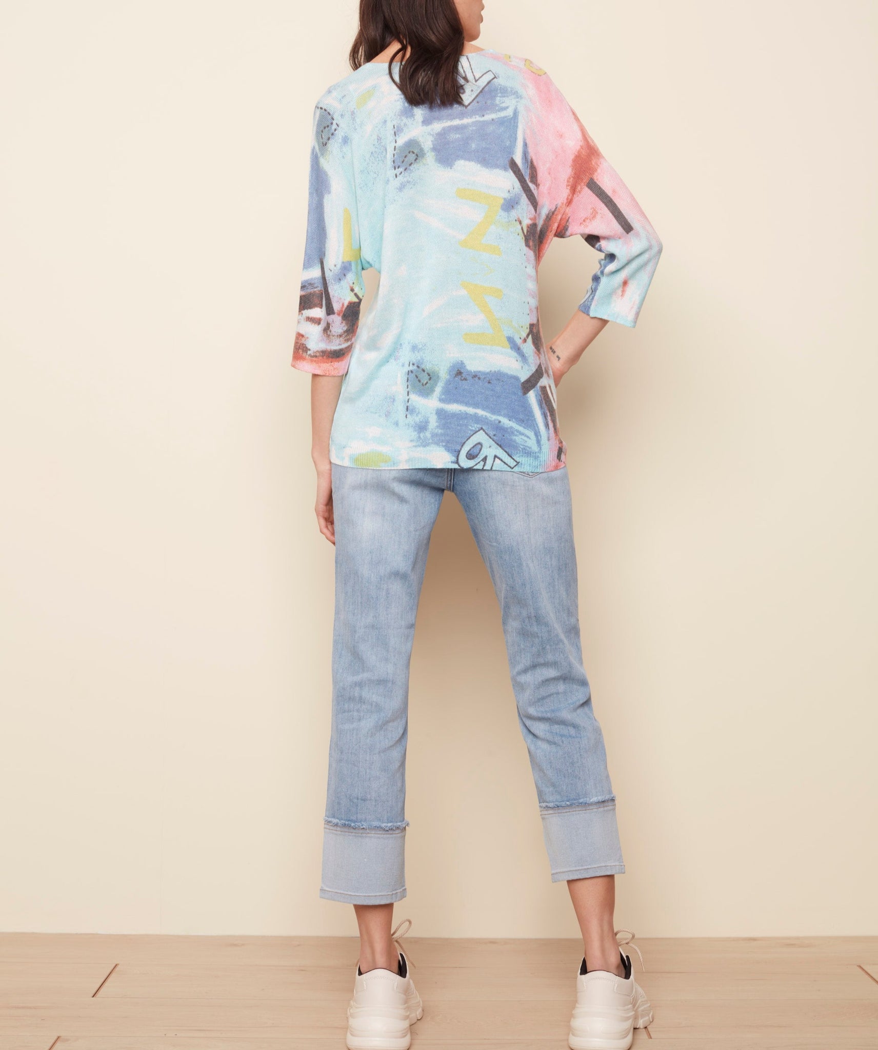 Printed Dolman Sweater - Emerald | Charlie B