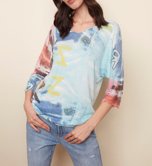 Printed Dolman Sweater - Emerald | Charlie B