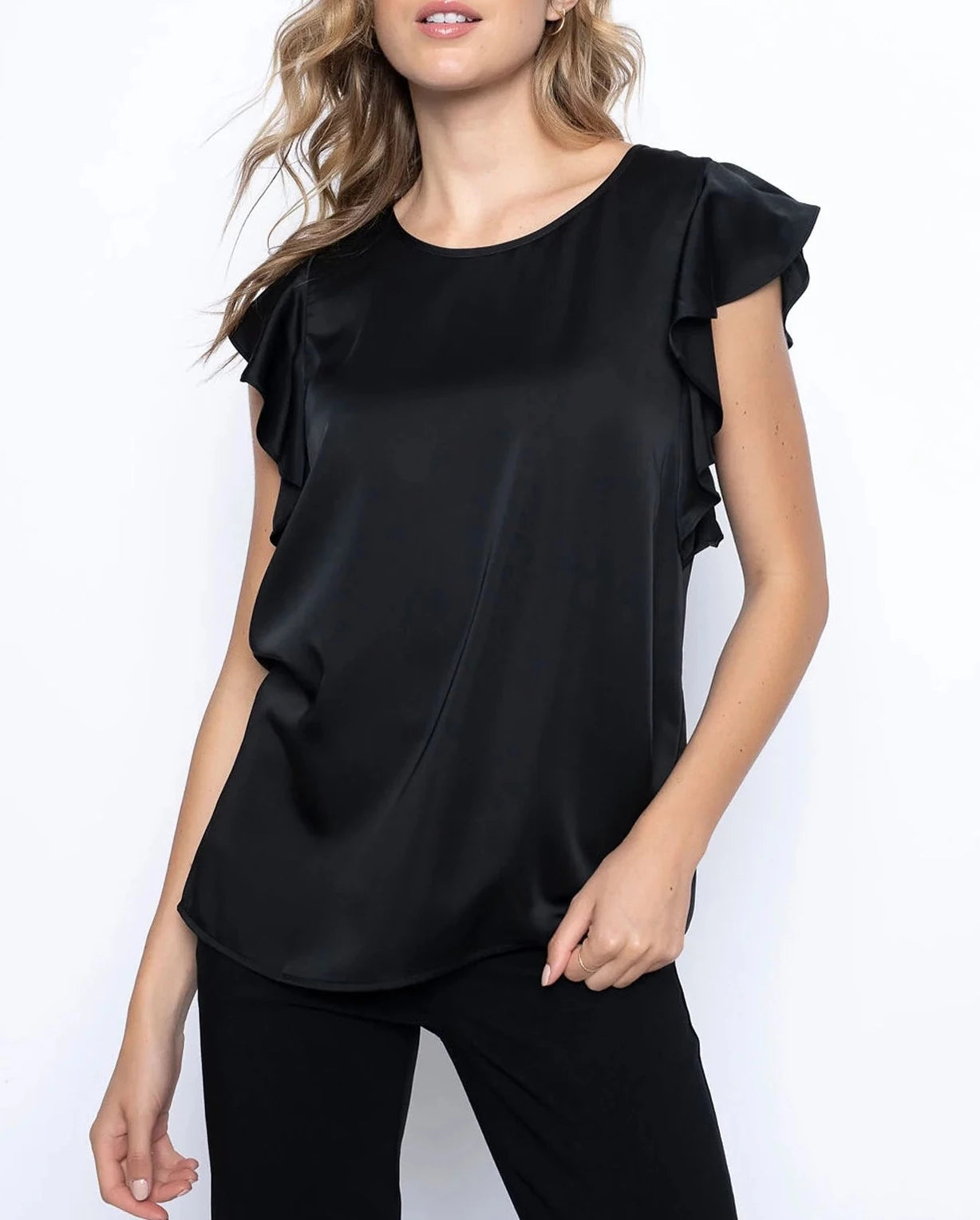Ruffle Sleeve Top | Black