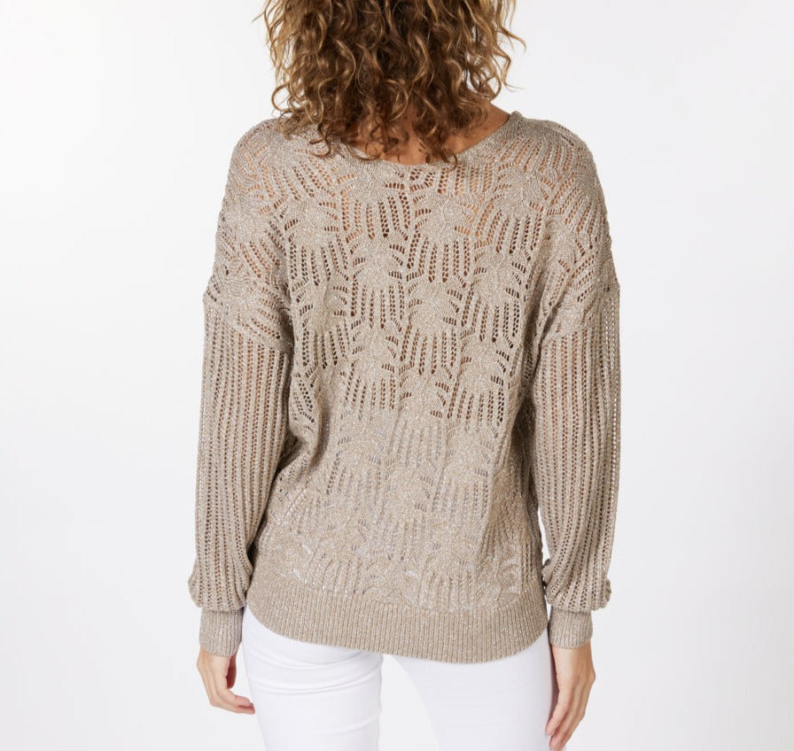 Open Knit Sweater With Lurex | Sand