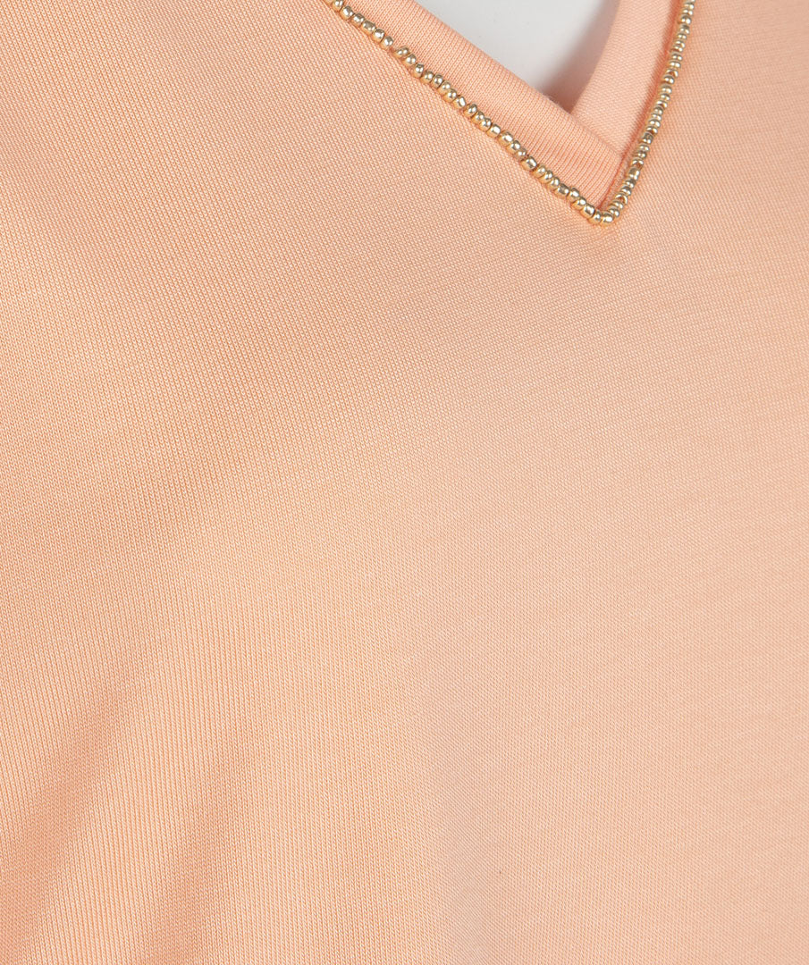V-Neck Flutter Sleeve Top | Peach