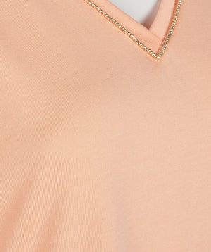 V-Neck Flutter Sleeve Top | Peach