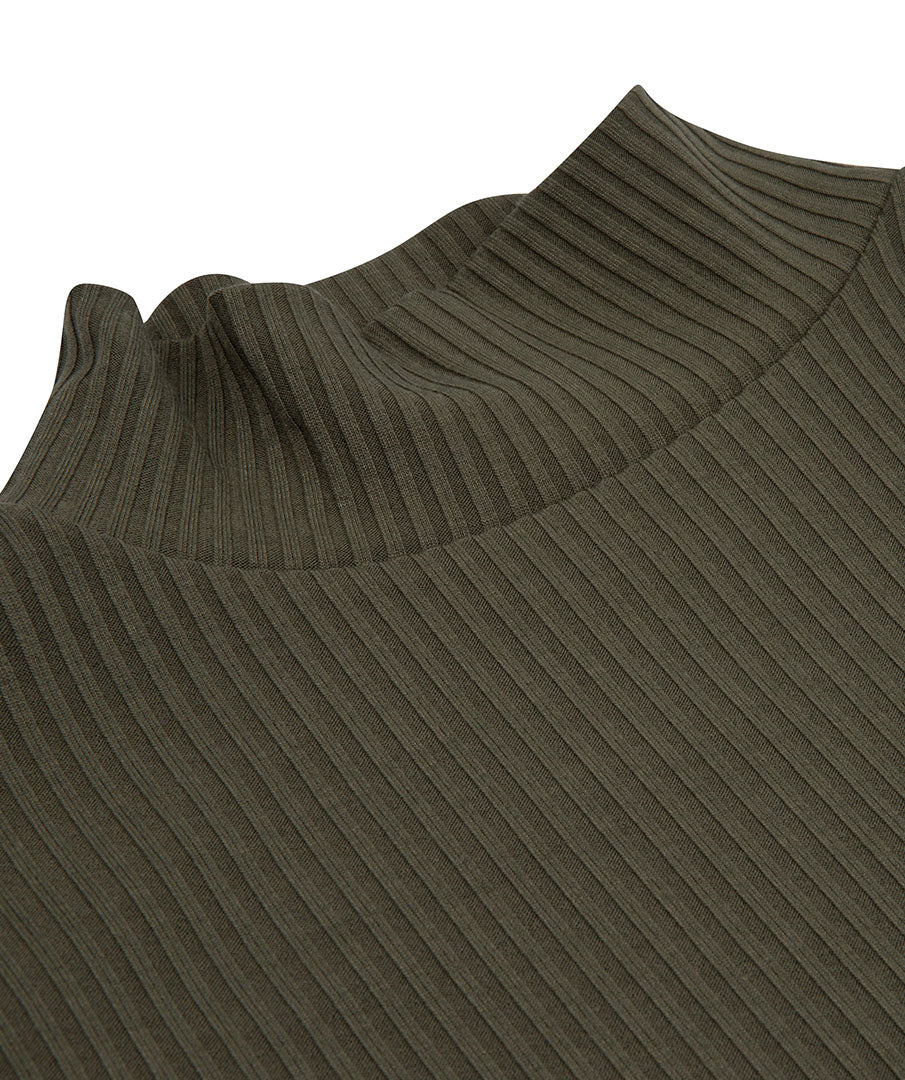 Ribbed Mock Neck Top | Leaf Green